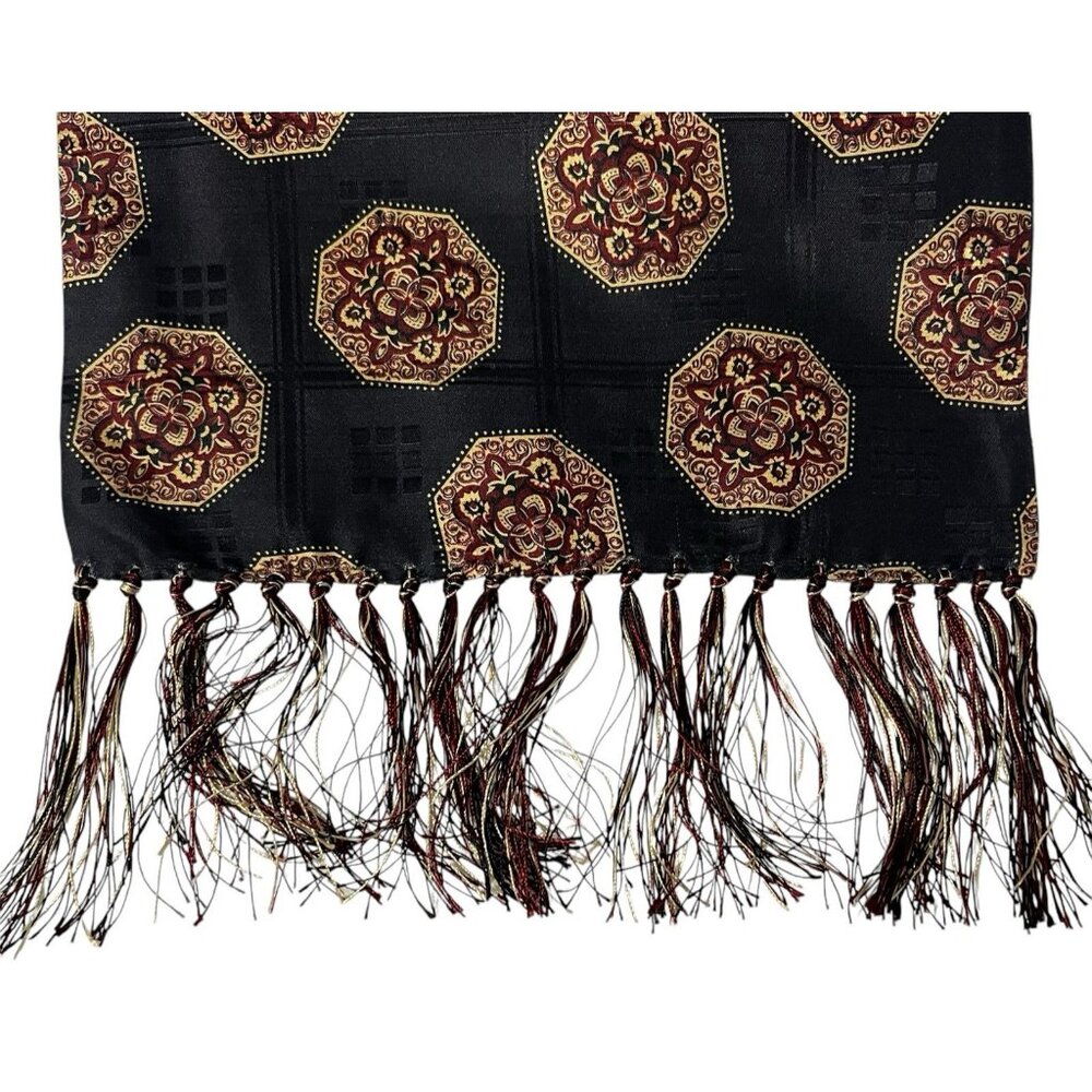 Ralph Lauren Purple Label Silk Fringe Scarf Red Black Made Italy Luxury